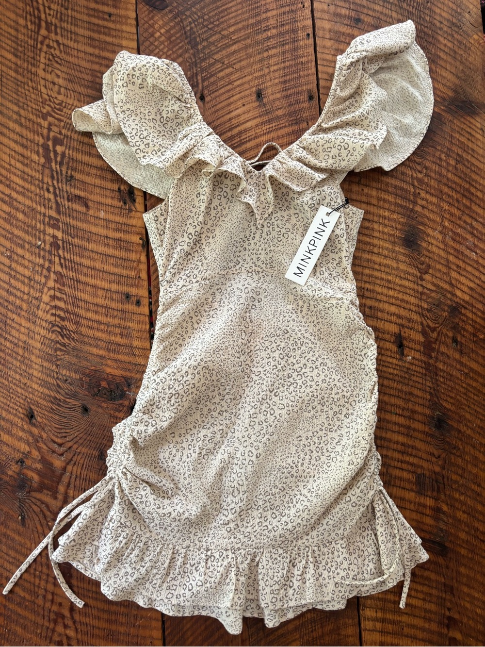 NWT Revolve MINKPINK Leopard Print Backless Ruffle Mini Dress